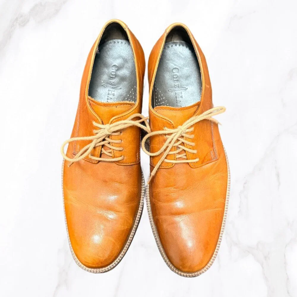 Cole‎ Haan Men's Burnished Tan Leather Oxfords, Size 8.5 - Picture 2 of 9